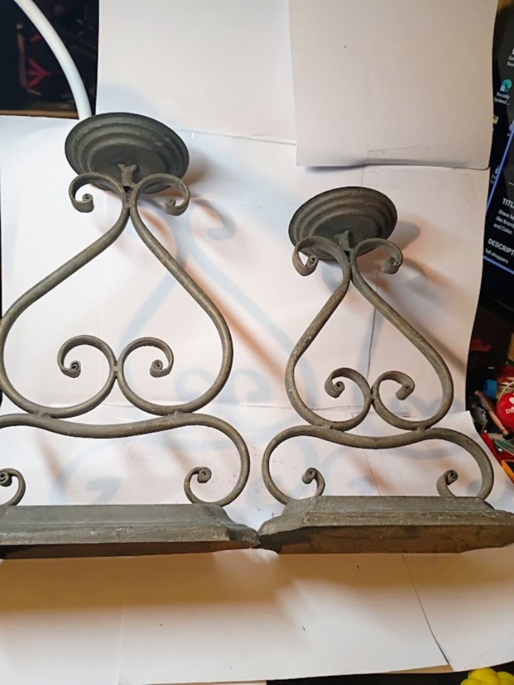 Set of 2 Vintage 1990 Scrollwork Metal Candle Holders